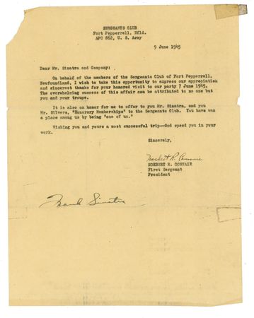 Lot #903 Frank Sinatra: ?Ol? Blue Eyes? is admitted into the Sergeants Club - Image 1