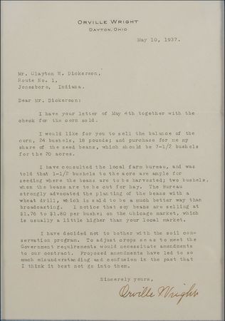 Lot #506 Orville Wright: Wright arranges for a farming associate to sell corn for beans in the Chicago market, ?which is usually a little higher than your local market? - Image 2