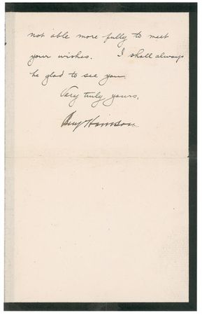 Lot #46 Benjamin Harrison: At the end of his tenuous administration, on scarce Executive Mansion mourning stationery, Harrison thanks the man who compiled and published a book of his public addresses - Image 2