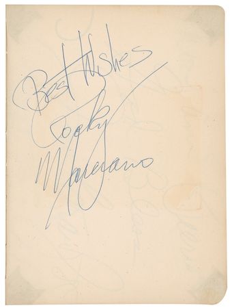Lot #971 Autograph Album: Bogie, Bacall, and Rocky Marciano in a well-traveled album - Image 5