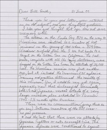 Lot #308 Enola Gay: Morris Jeppson: “The Hiroshima mission was just another one, but it included the Uranium 235 explosive” - Image 1