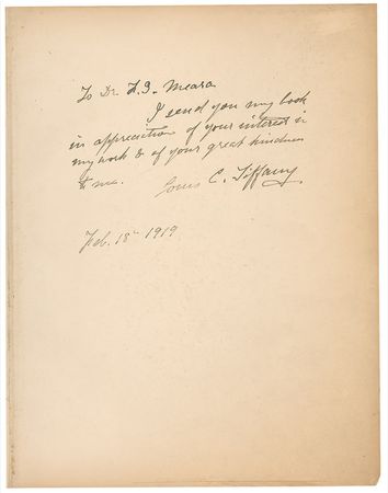 Lot #605 Louis C. Tiffany: “ I send you my book in appreciation of your interest in my work & of your great kindness to me” - Image 2