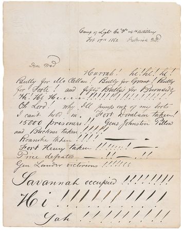 Lot #300 Civil War Letter: “Bully for Grant! Bully for Foote! And fifty bullys for Burnside!” - Image 1