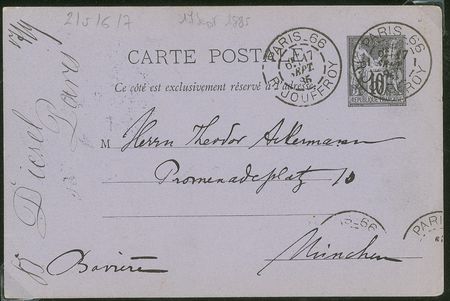 Lot #184 Rudolf Diesel: Setting course in 1885 on experimentation that would lead to his famous engine design, Diesel requests research material - Image 1