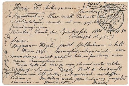 Lot #184 Rudolf Diesel: Setting course in 1885 on experimentation that would lead to his famous engine design, Diesel requests research material - Image 2
