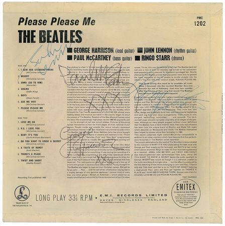 Lot #715 Beatles: The Fab Four autograph their debut album after a 1963 concert - Image 1