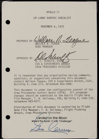 Lot #375 Apollo 17: Gene Cernan: NASA'S flown authorization page for the Apollo 17 lunar surface checklist - Image 2