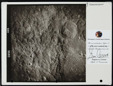 Lot #376 Apollo 17: Gene Cernan: Apollo 17 flown “Tsiolkovsky” lunar landmark map - Image 2