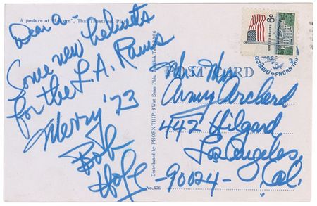 Lot #1115 Bob Hope: Hope jokes Thai wardrobe may help the local football team: “Some new helmets for the L. A. Rams” - Image 1