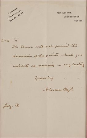 Lot #538 Arthur Conan Doyle: ?The Censor will not permit the discussions of the points which you indicate as missing in my history? - Image 2