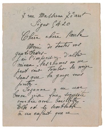Lot #560 Marie Laurencin: The avant-garde artist, and Picasso?s friend, adds an original work to her letter - Image 1