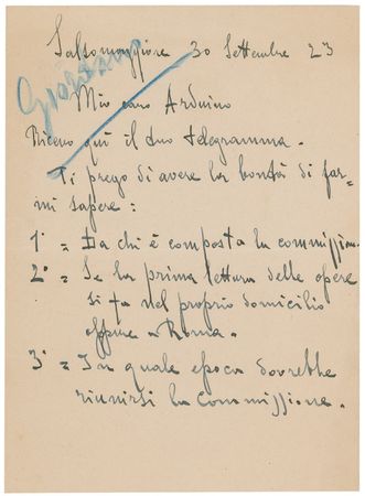 Lot #692 Umberto Giordano Handwritten Letter Signed - Image 1