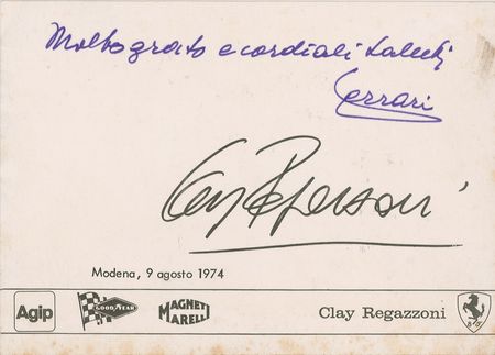 Lot #1392 Enzo Ferrari and Clay Regazzoni: The iconic sports car developer and his champion driver - Image 1