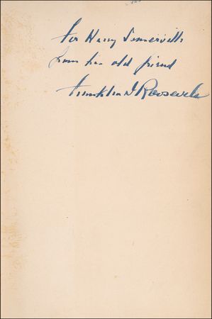 Lot #135 Franklin D. Roosevelt: During his first term in office, FDR gives his old friend, the manager of the famed Willard Hotel, a copy of his book - Image 1