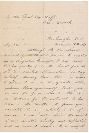Lot #360 Abner Doubleday: “The whole root of the difficulty lies in slavery and we are still very timid and apologetic in relation to that”—Early in the Civil War, Doubleday clearly states the cause of the conflict - Image 1