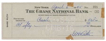 Lot #1582 Babe Ruth: Signed and endorsed check from ‘The Sultan of Swat’ - Image 1