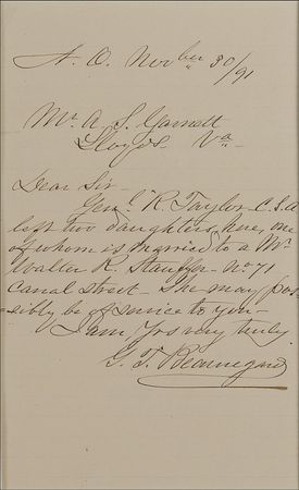 Lot #352 P. G. T. Beauregard: Beauregard puts a correspondent in touch with Zachary Taylor’s granddaughter, who “may possibly be of service to you” - Image 2