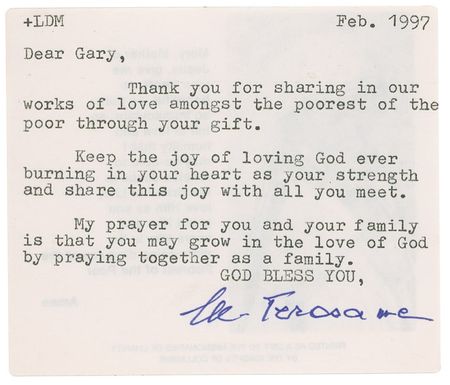Lot #285 Mother Teresa Typed Letter Signed - Image 1