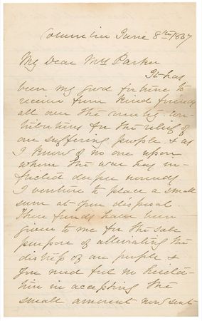 Lot #370 Wade Hampton: “I know of no one upon whom the war has inflicted deeper wounds...These funds have been given to me for the sole purpose of alleviating the distress of our people” - Image 1