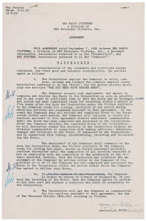 Lot #952 Max Steiner: Steiner agrees to score the somber All Mine to Give - Image 1