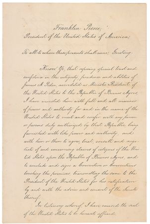 Lot #113 Franklin Pierce: Exemplar South American appointment by President Pierce - Image 1