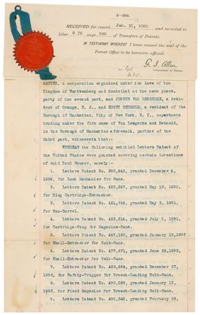 Lot #276 Paul Mauser: Famed gunmaker Mauser assigns his patents to America - Image 1