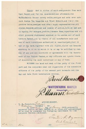 Lot #276 Paul Mauser: Famed gunmaker Mauser assigns his patents to America - Image 2