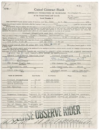 Lot #772 Mike Bloomfield Signed Document - Image 1