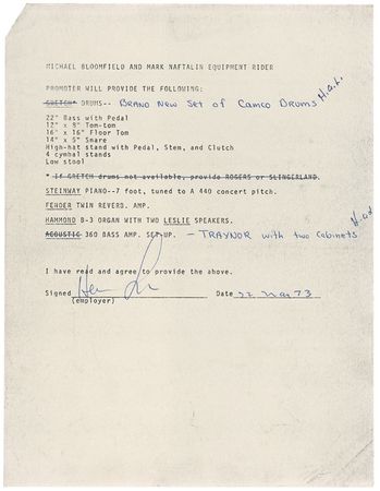 Lot #772 Mike Bloomfield Signed Document - Image 2