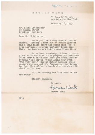 Lot #646 Herman Wouk Letters - Image 2