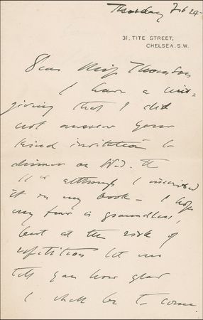 Lot #614 John Singer Sargent: “At the risk of repetition let me tell you how glad I shall be to come” - Image 1