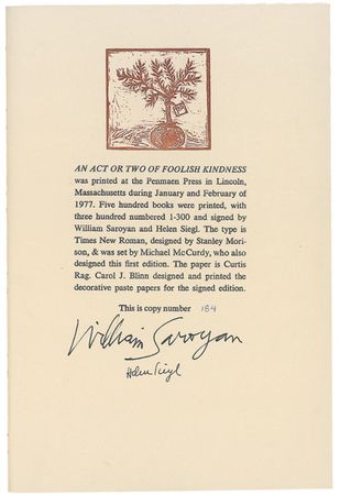 Lot #615 William Saroyan Book - Image 1