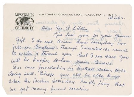 Lot #286 Mother Teresa: Expressing hope in India’s political future: “Please pray for our people that we may all choose wisely” - Image 1