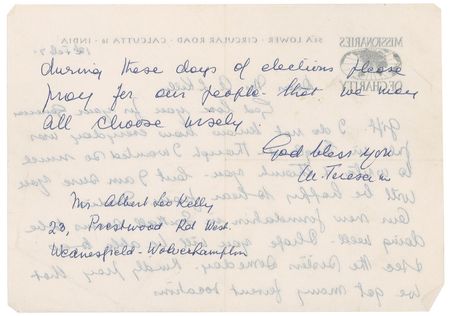 Lot #286 Mother Teresa: Expressing hope in India’s political future: “Please pray for our people that we may all choose wisely” - Image 2