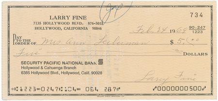 Lot #1314 Three Stooges Checks - Image 2