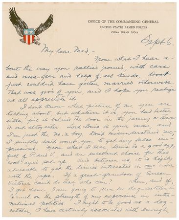 Lot #402 Joseph Stilwell: ?And between us, it is highly advisable to get the limies interested in our war with the japs? - Image 1