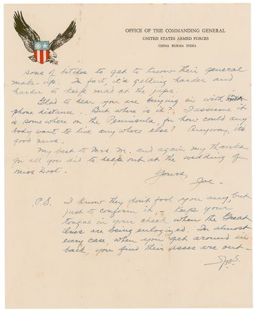 Lot #402 Joseph Stilwell: ?And between us, it is highly advisable to get the limies interested in our war with the japs? - Image 2