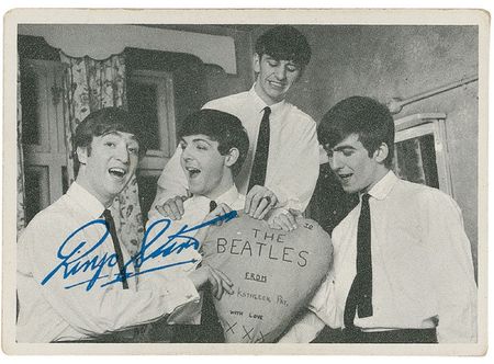 Lot #746 Beatles: Parlophone Records card inscribed to the girls responsible for the famously photographed heart pillow in 1963 - Image 3