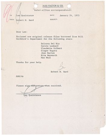 Lot #1218 Carole Lombard: Scarce Max Factor contract, the premier makeup supplier to Hollywood?s legendary leading ladies - Image 2