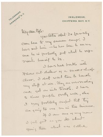 Lot #606 Frederic Remington: An anti-Semitic revelation: “I have has trouble with Hebrew art dealers of a small and cheap class, I don’t want them to handle my stuff at all” - Image 1