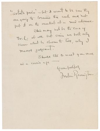 Lot #606 Frederic Remington: An anti-Semitic revelation: “I have has trouble with Hebrew art dealers of a small and cheap class, I don’t want them to handle my stuff at all” - Image 2