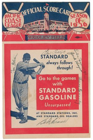 Lot #1383 Baseball: Pacific Coast League 1936 Score Card - Image 1
