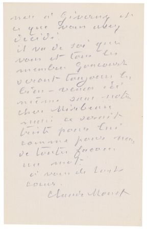 Lot #592 Claude Monet: In 1916—the year of much of his Water Lilies series—the famous Impressionist extends an open invitation to Giverny to his biographer, French author Gustave Geffroy - Image 2