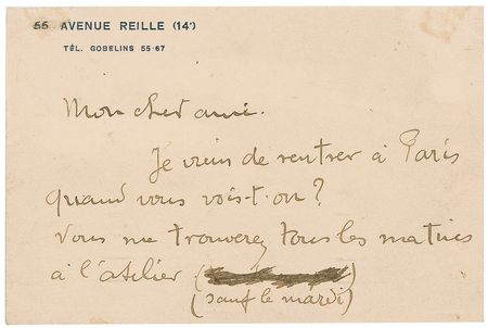 Lot #511 Georges Braque: “You’ll find me in my studio every morning (except Tuesdays)” - Image 1