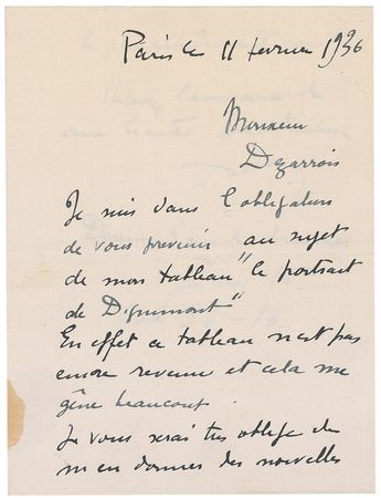 Lot #531 Andre Derain: ?I am compelled to write you about my painting ?le portrait de Diguemont.? It hasn?t come back yet? - Image 1