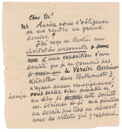Lot #603 Camille Pissarro: “Would you be so kind as to tell me if that Association is trustworthy and whether my paintings might not clash with the artists who exhibit there” - Image 1