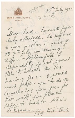 Lot #1132 Errol Flynn: While overseas in 1953 filming The Master of Ballantrae, Flynn desperately tries to manage his tax scandal - Image 1
