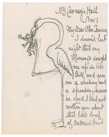 Lot #522 Frederick Church: Bread and birds: Amusing illustrated letter by Frederick S. Church - Image 1