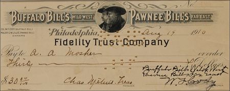 Lot #200 William F. ‘Buffalo Bill’ Cody: Extremely rare 1910 Buffalo Bill business check - Image 2