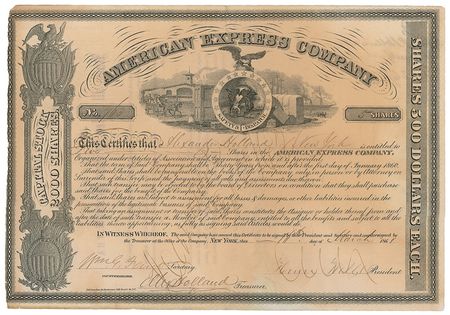 Lot #348 Henry Wells and William Fargo: Wells and Fargo sign an 1861 American Express stock certificate - Image 1
